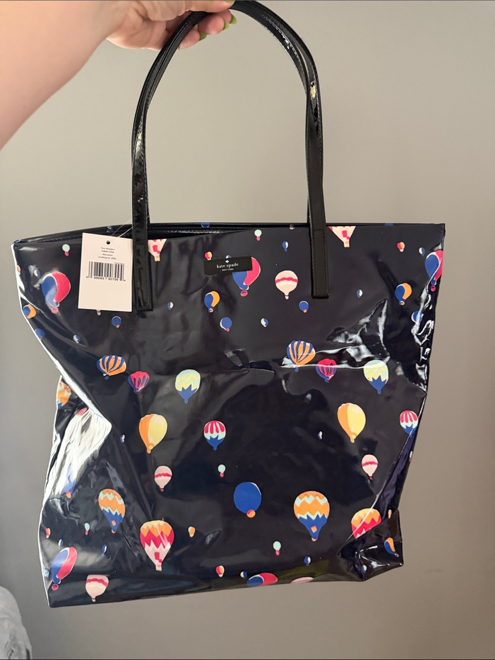 kate spade Navy Patent Tote with Multicolor Hot Air Balloons